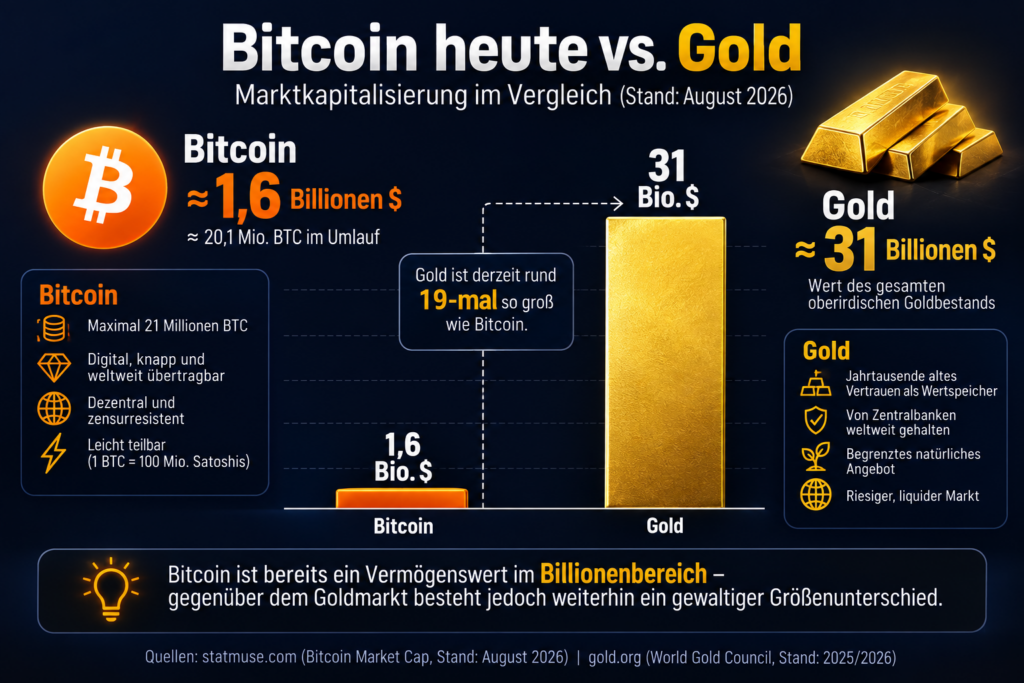 itcoin heute vs. Gold – Marktkapitalisierung im Vergleich