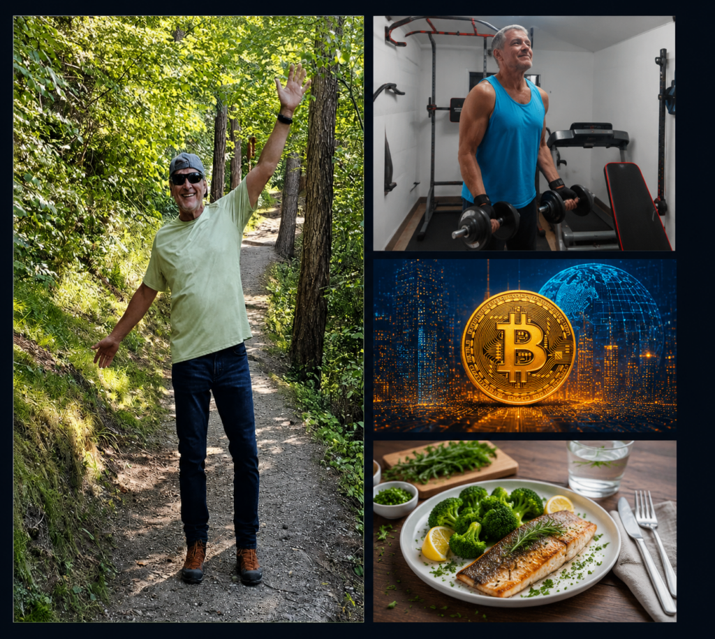Günter Wiestner beim Wandern und Krafttraining, ergänzt durch Bitcoin und gesunde Ernährung