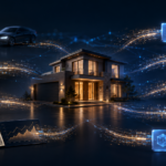 Haus, Auto, Uhr, Ticket und Wertanlage werden über digitale Datenströme in Blockchain-Token umgewandelt.